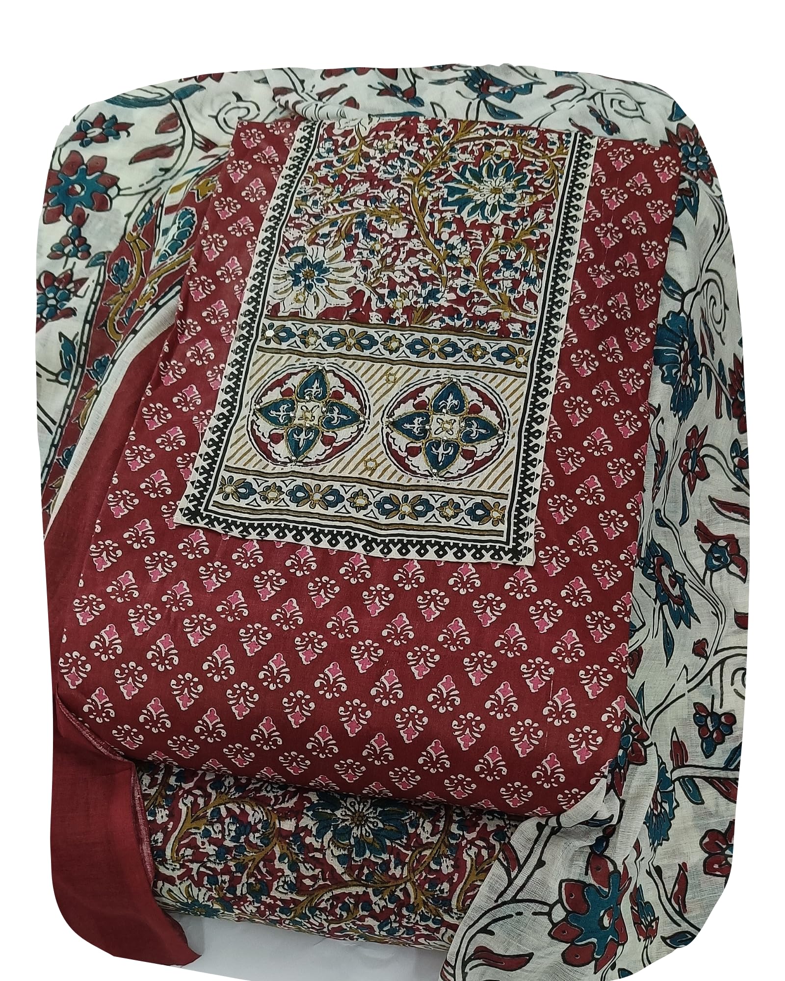 DRAVINAM Trends Women's Ethnic Pure Cotton Jaipuri Printed Unstitched Salwar Suit Dress Material with Dupatta