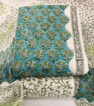 DRAVINAM Trends Hand Block Print Jaipuri Cambric Unstitched Cotton Suit Dress Material for Women with Mulmul Cotton Hand Printed Dupatta