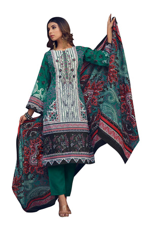DRAVINAM Trends Women's Unstitched Printed Embroidered Pure Cotton Pakistani Salwar Suit Dress Materials with Cotton printed Dupatta (Black)