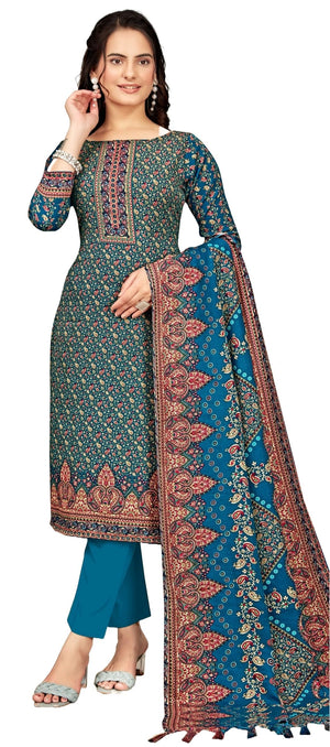 DRAVINAM Trends Women's Unstitched Winter Wear Kaani Digital Printed Heavy Woolen Pashmina Salwar Suit Dress Material with Printed Shawl Dupatta