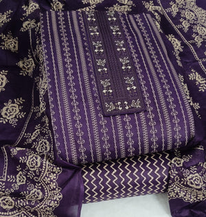 DRAVINAM Trends Women's Printed Embroidered and Hand Work Premium Cotton Jaipuri Unstitched Salwar Suit Dress Material with Mulmul Cotton Dupatta