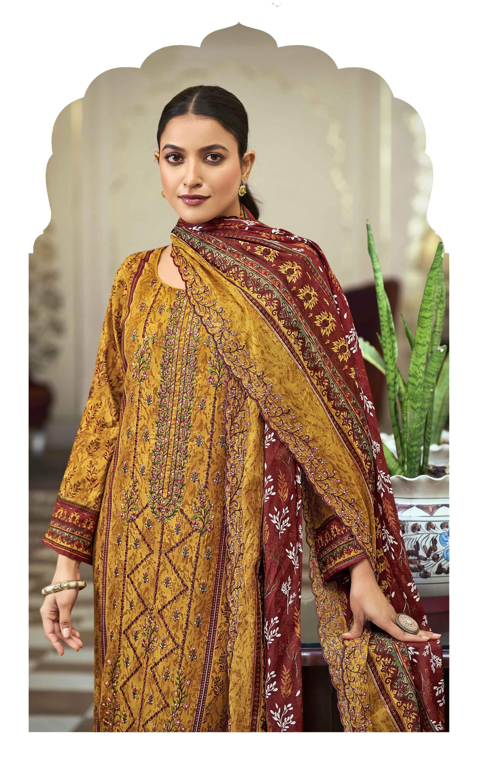 DRAVINAM Trends Women's Unstitched Salwar Suit Dress Material - Cotton Digital Printed Organza Embroidered Kameez II Unstitch Bottoms II Cotton Dupatta
