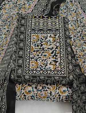 DRAVINAM Trends Women's Cambric Cotton Dress Material | Unstitch Kalamkari Printed Suit Set with Cotton Dupatta