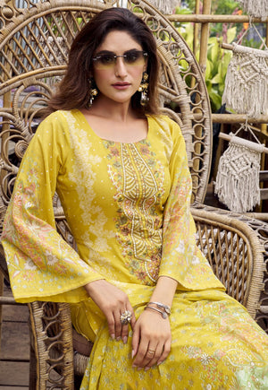 DRAVINAM Trends Women's Unstitched Cotton Suit Dress Material - Printed Embroidered Top II Plain Bottoms II Print Dupatta