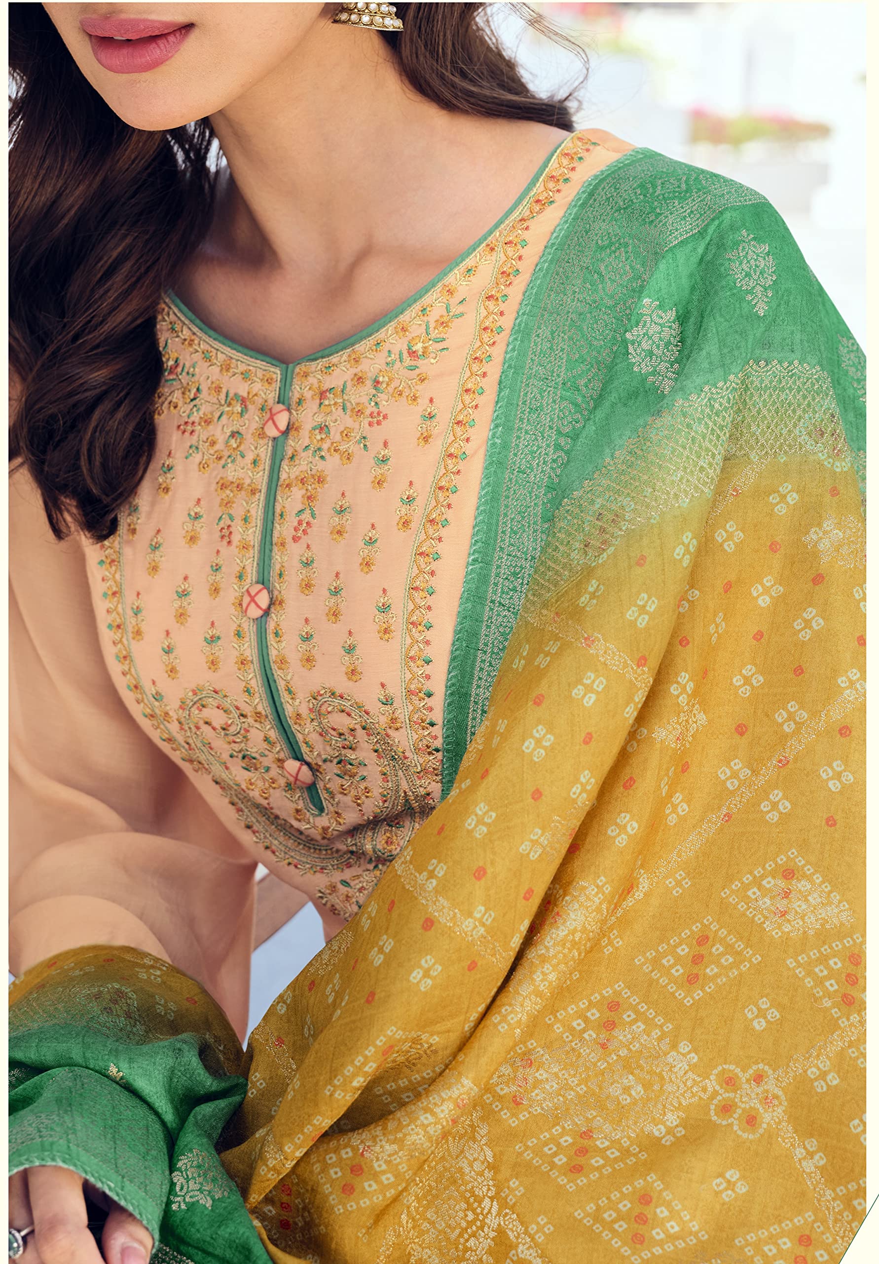 DRAVINAM Trends Women's Pure Muslin Embroidered Pakistani salwar suit dress material with Pure Viscose Dola Jacquard digital prints dupatta bridal collection (grey)