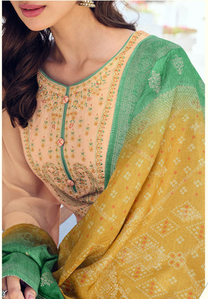DRAVINAM Trends Women's Pure Muslin Embroidered Pakistani salwar suit dress material with Pure Viscose Dola Jacquard digital prints dupatta bridal collection (grey)