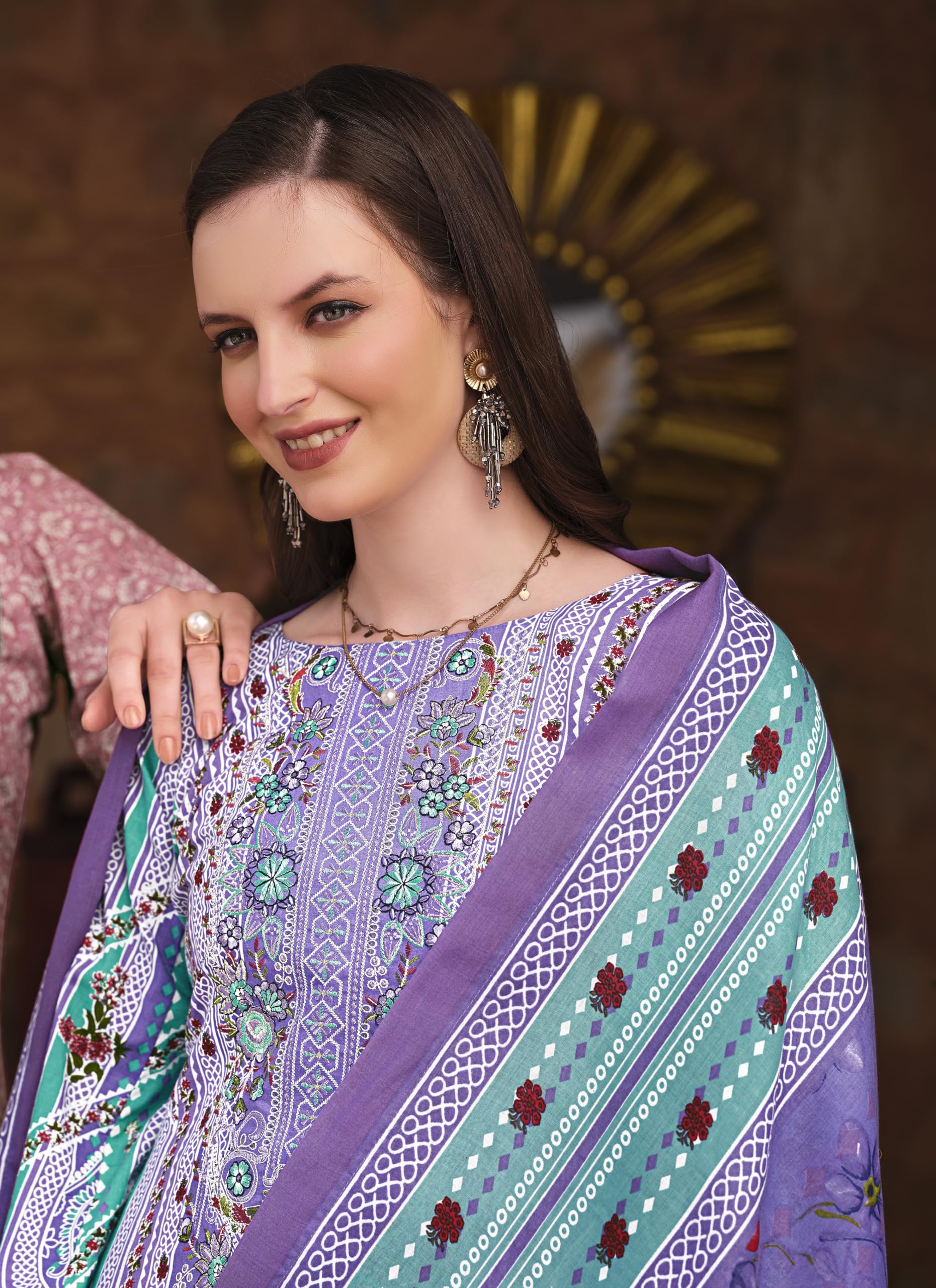 DRAVINAM Trends Unstitched Pakistani Embroidered Pure Cotton Salwar Suit Dress Materials with Cotton Dupatta