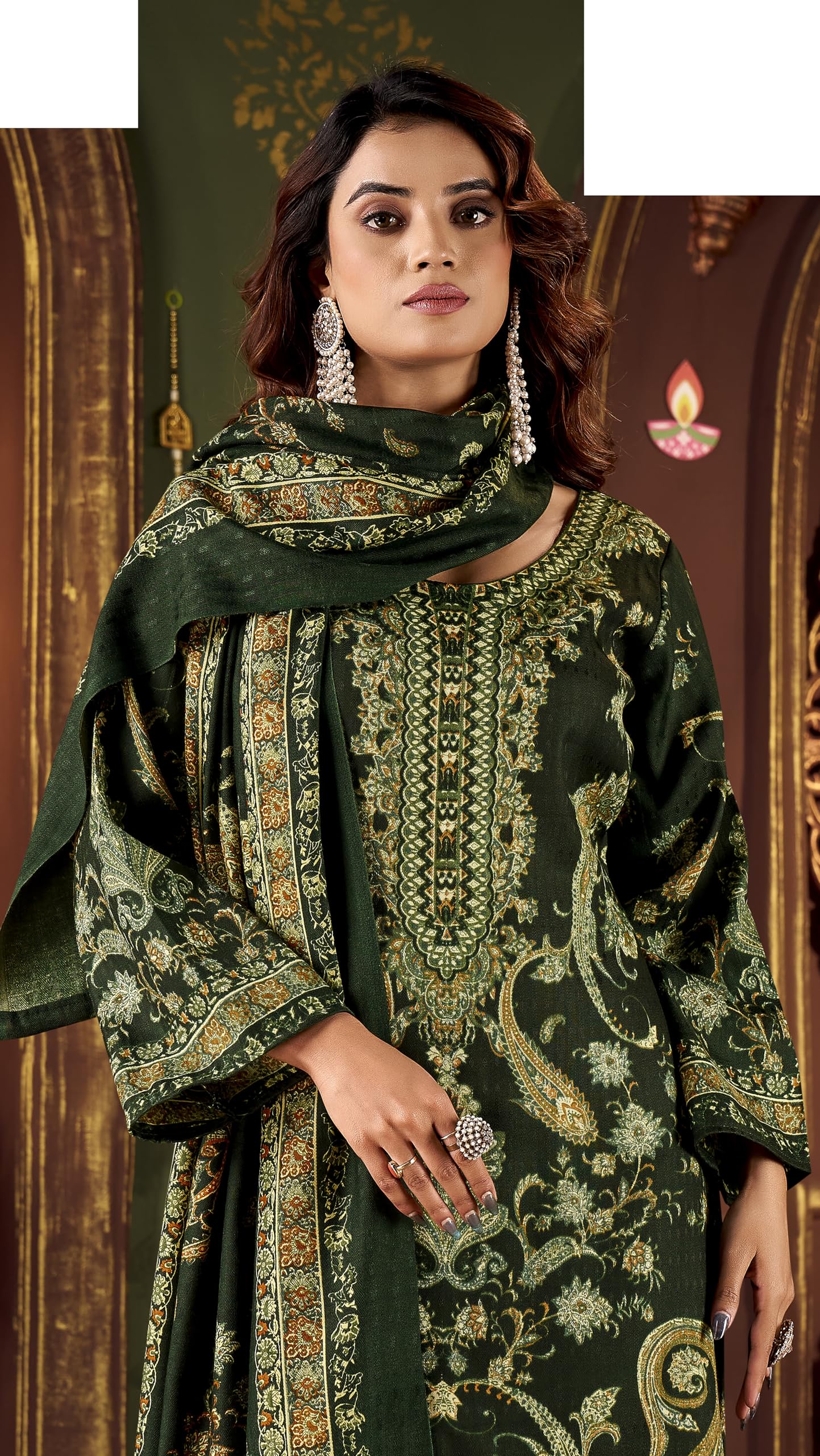 DRAVINAM Trends Women's Winter wear unstitched Printed Woollen Pashmina Salwar Suit Dress Material with Pashmina Printed Shawl Dupatta