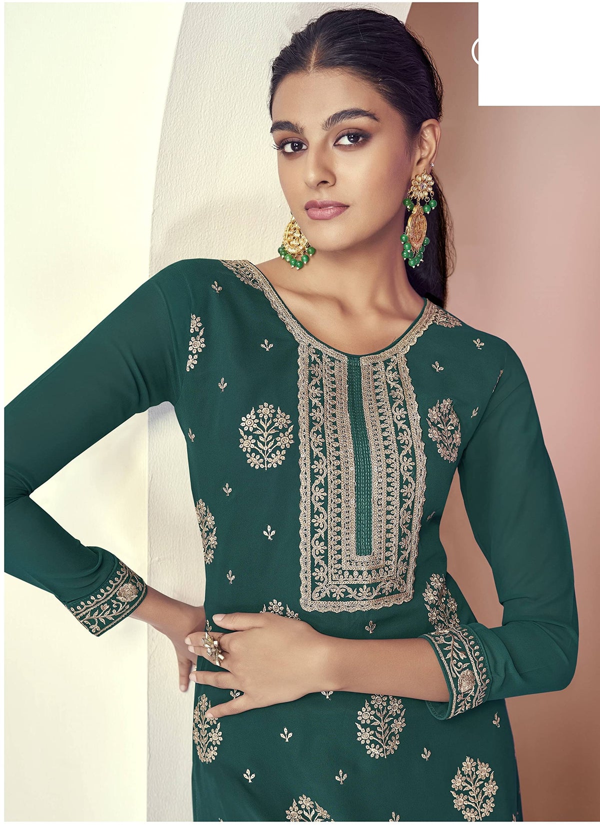 DRAVINAM Trends Women Real Georgette Heavy Zari Embroidered Pure Georgette Unstitched Suit Dress Material with Real Georgette Embroidered Heavy Dupatta (Wine)