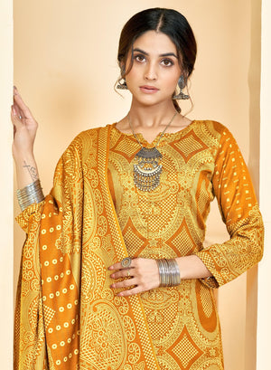 DRAVINAM Trends Women Unstitch Printed Pashmina Suit Dress Material I Digital style Printed Pashmia Top| Pure Pashmina Spun Dyed Bottoms | Luxurious Pure Woolen Shawl Dupatta with Piko work