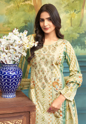 DRAVINAM Trends Women's Unstitched Salwar Suit Dress Material - Cotton Digital Printed Organza Embroidered Kameez II Unstitch Bottoms II Cotton Dupatta