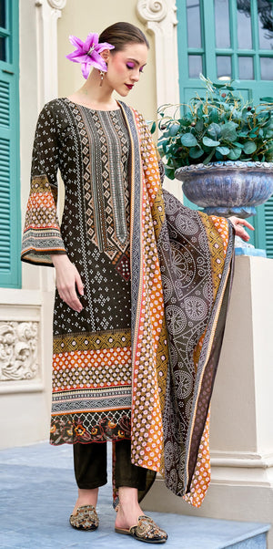 DRAVINAM Trends Unstitched Suit Material – Pure Cotton Digital Prints Daman Organza Embroidery Kameez, Cotton Bottoms and Dupatta