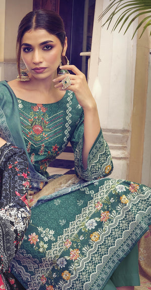 DRAVINAM Trends Unstitched Pakistani Print Embroidered Cotton Suit Dress Materials with Printed Cotton Dupatta