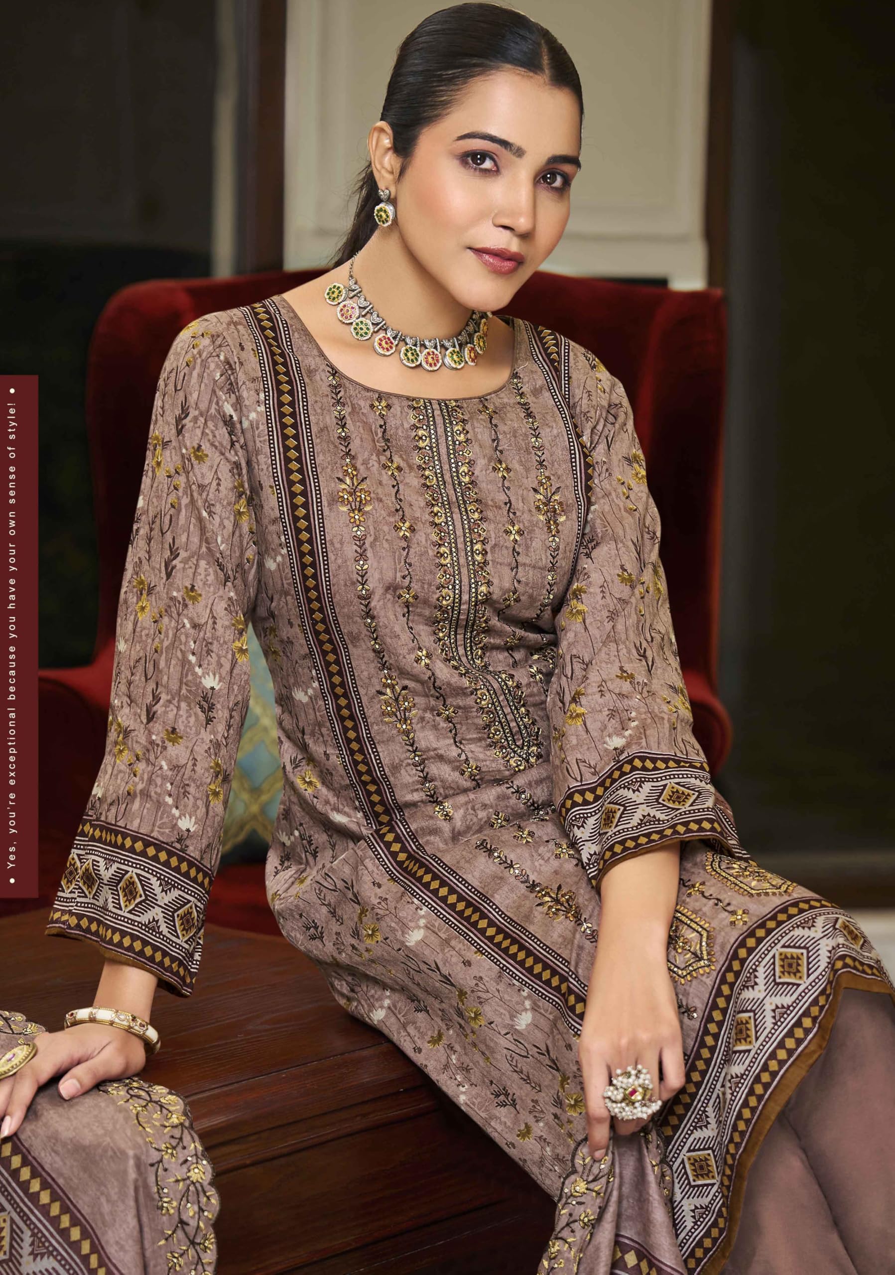 DRAVINAM Trends Women's Unstitched Salwar Suit Dress Material - Cotton Digital Printed Organza Embroidered Kameez II Unstitch Bottoms II Cotton Dupatta