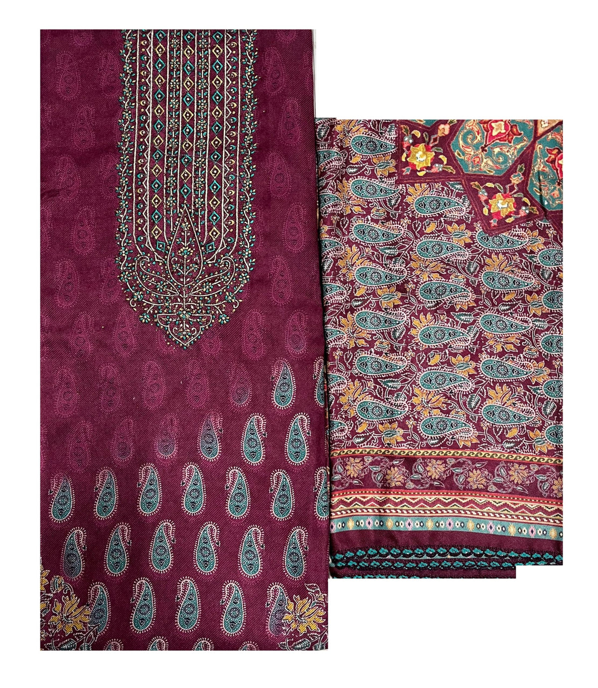 DRAVINAM Trends Women's Swaroski Work Unstitched Digital Printed Embroidered Winter Woollen Pashmina Salwar Suit Dress Material with Woolen Shawl Dupatta