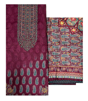 DRAVINAM Trends Women's Swaroski Work Unstitched Digital Printed Embroidered Winter Woollen Pashmina Salwar Suit Dress Material with Woolen Shawl Dupatta