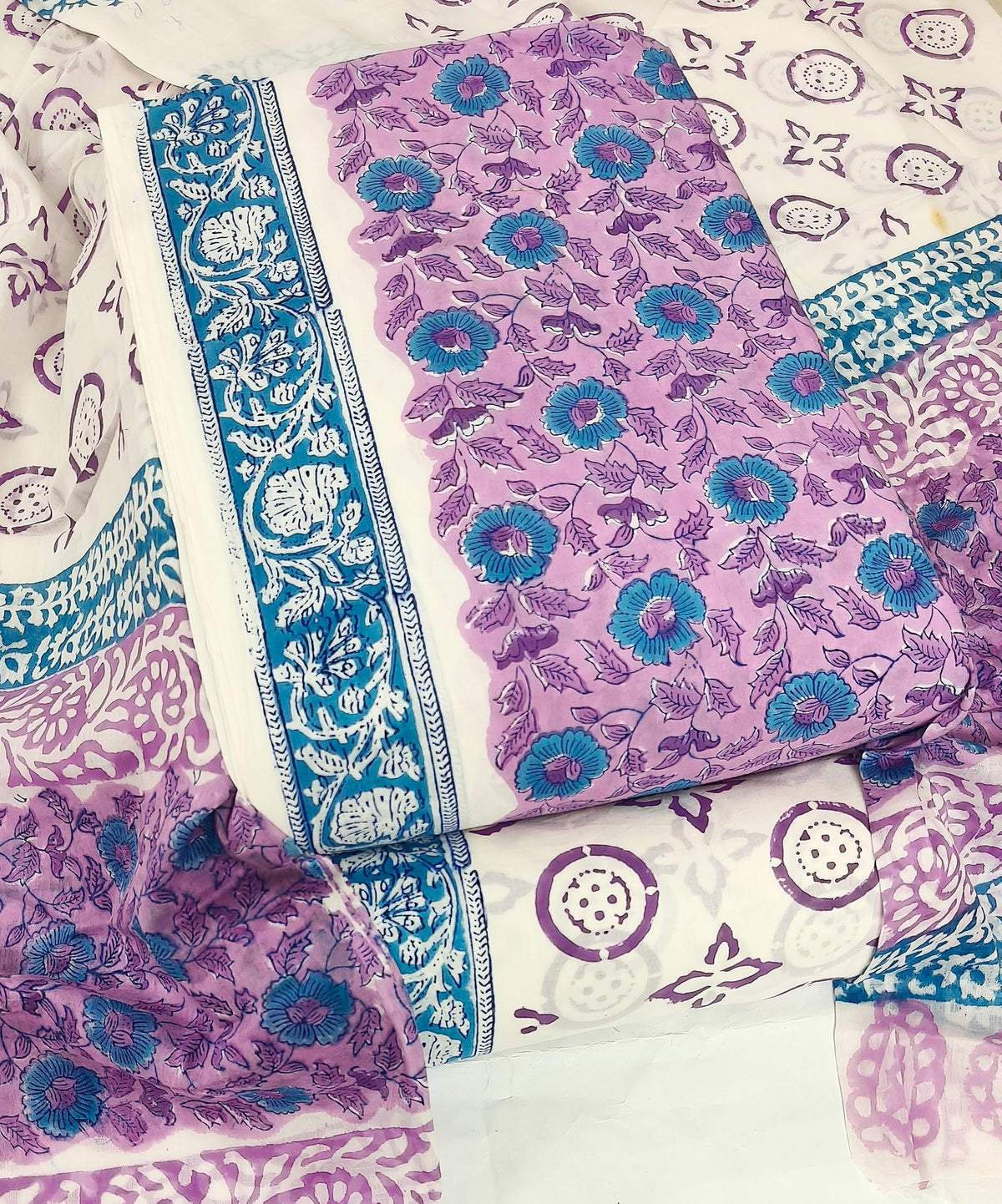 DRAVINAM Trends Hand Block Print Jaipuri Cambric Unstitched Cotton Suit Dress Material for Women with Mulmul Cotton Hand Printed Dupatta