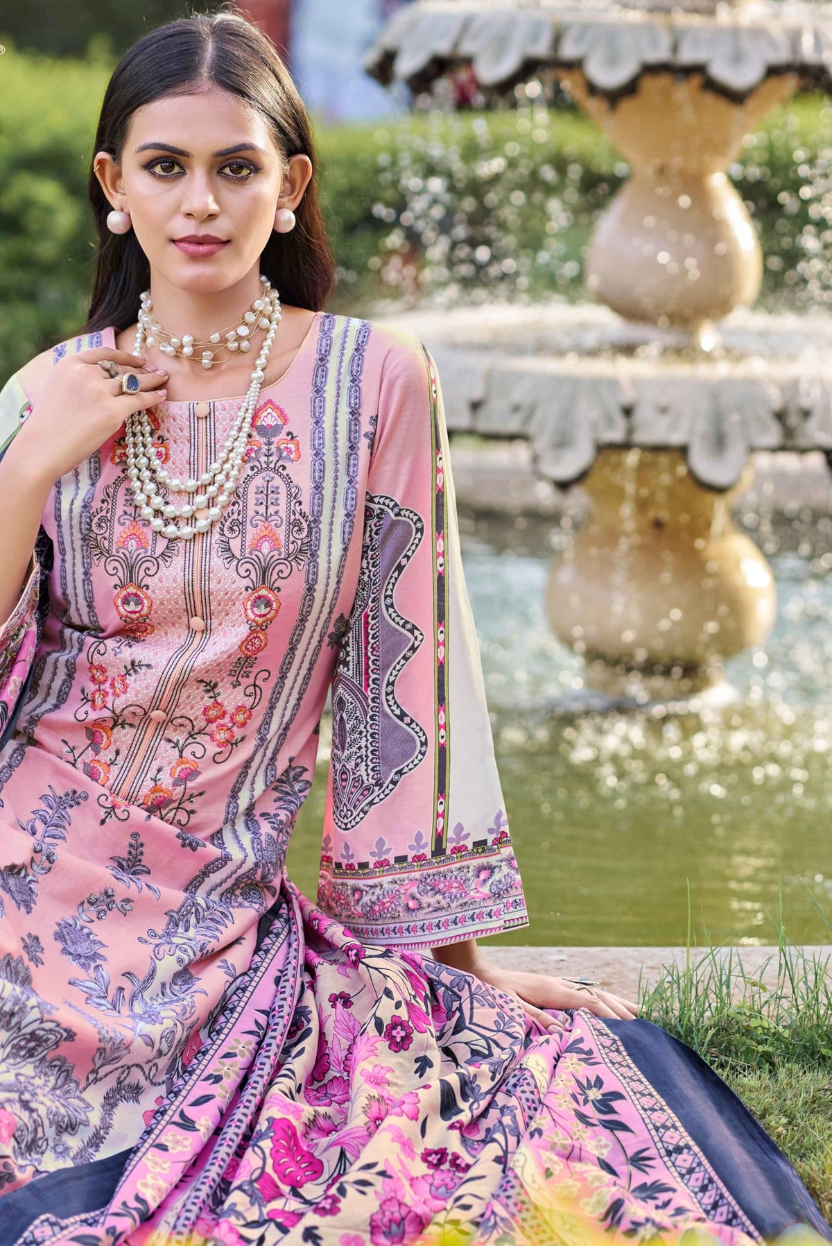 DRAVINAM Trends Unstitched Suit Material Karachi Lawn Cotton Pakistani Digital Printed Embroidered Kameez with Unstitched Bottoms and Cotton Dupatta