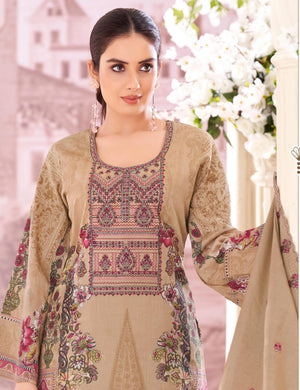 DRAVINAM Trends Unstitched Women's Pakistani Suit Material - Karachi Lawn Cotton Digital Printed Embroidered Kameez Material II Unstitched Cotton Bottoms II Printed Cotton Dupatta