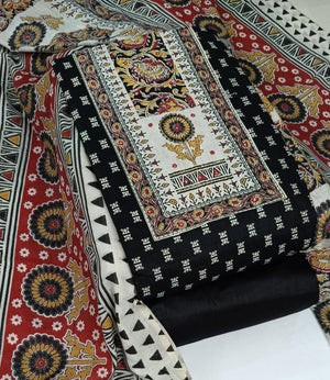 DRAVINAM Trends Women's Cambric Cotton Dress Material | Unstitch Kalamkari Printed Suit Set with Cotton Dupatta