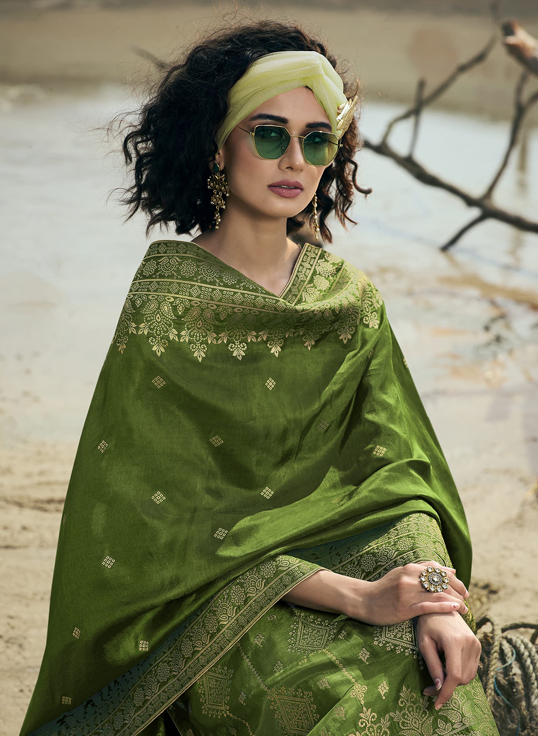 DRAVINAM Trends Women's Pure Banarasi Silk Unstitched Embroidered Sharara Style salwar Suit Dress Material with Heavy Pure Banarasi Jacquard Silk Dupatta (Free size_Magenta)