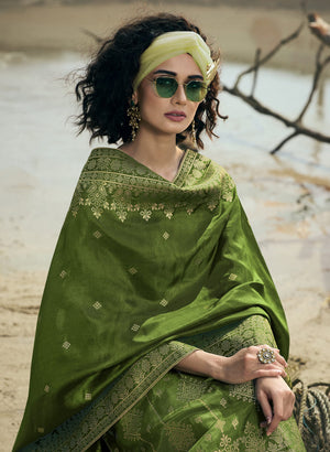 DRAVINAM Trends Women's Pure Banarasi Silk Unstitched Embroidered Sharara Style salwar Suit Dress Material with Heavy Pure Banarasi Jacquard Silk Dupatta (Free size_Magenta)