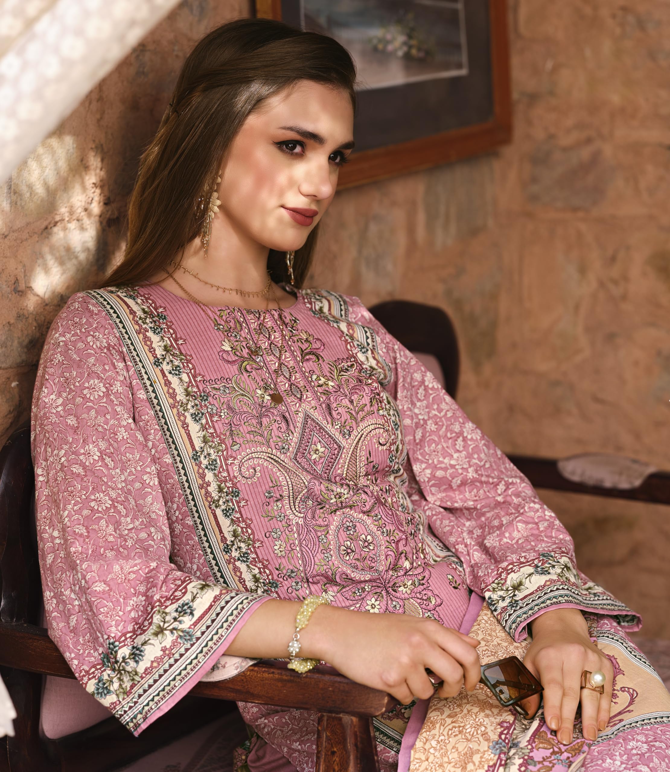DRAVINAM Trends Unstitched Pakistani Embroidered Pure Cotton Salwar Suit Dress Materials with Cotton Dupatta