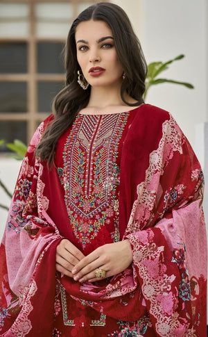 DRAVINAM Trends Women's Unstitched Salwar Suit Dress Material - Cotton Digital Printed Organza Embroidered Kameez II Solid Bottoms II Printed Dupatta