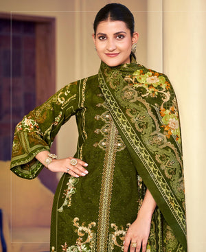 DRAVINAM Trends Women's Unstitched Embroidered Suit Dress Material - Heavy Viscose Rayon Printed Top with Fancy Hand Work and Siroski Work (2.5m), Rayon Bottom (2.8m), Cotton Dupatta (2.25m)