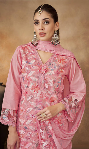 DRAVINAM Trends Women's Unstitched Cotton Embroidered Suit Material -Jam Cotton Embroidered Shirt II Cotton Bottoms II Chiffon Ptinted Dupatta