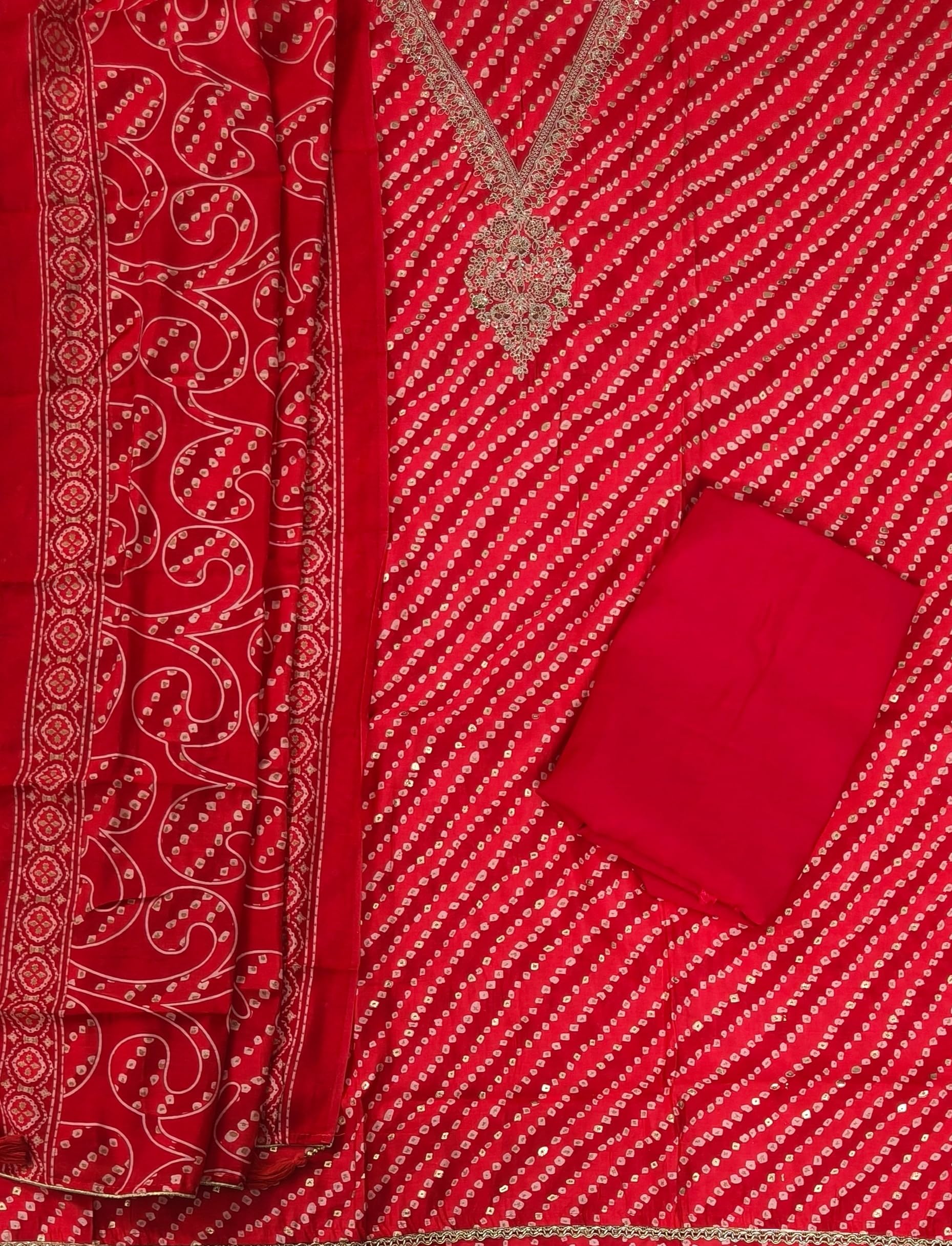 DRAVINAM Trends Womens Modal Silk Unstitched Suit Material with Embroidered Printed Kurta Pant and Dupatta
