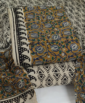 DRAVINAM Trends Women's Jaipuri Pure Cotton Handmade Floral Block Bagh Print Unstitched Dress Material Set with Dupatta (Top, Bottom, and Dupatta Fabric)