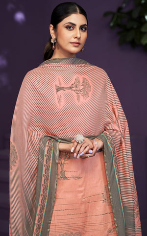 Women's Unstitch Premium Maslin Suit Dress Material II Digital Printed Pure Maslin Top Fabric with Hand work & Gota Detailing II Viscose Rayon Bottom II Digital Printed Viscose Maslin Dupatta