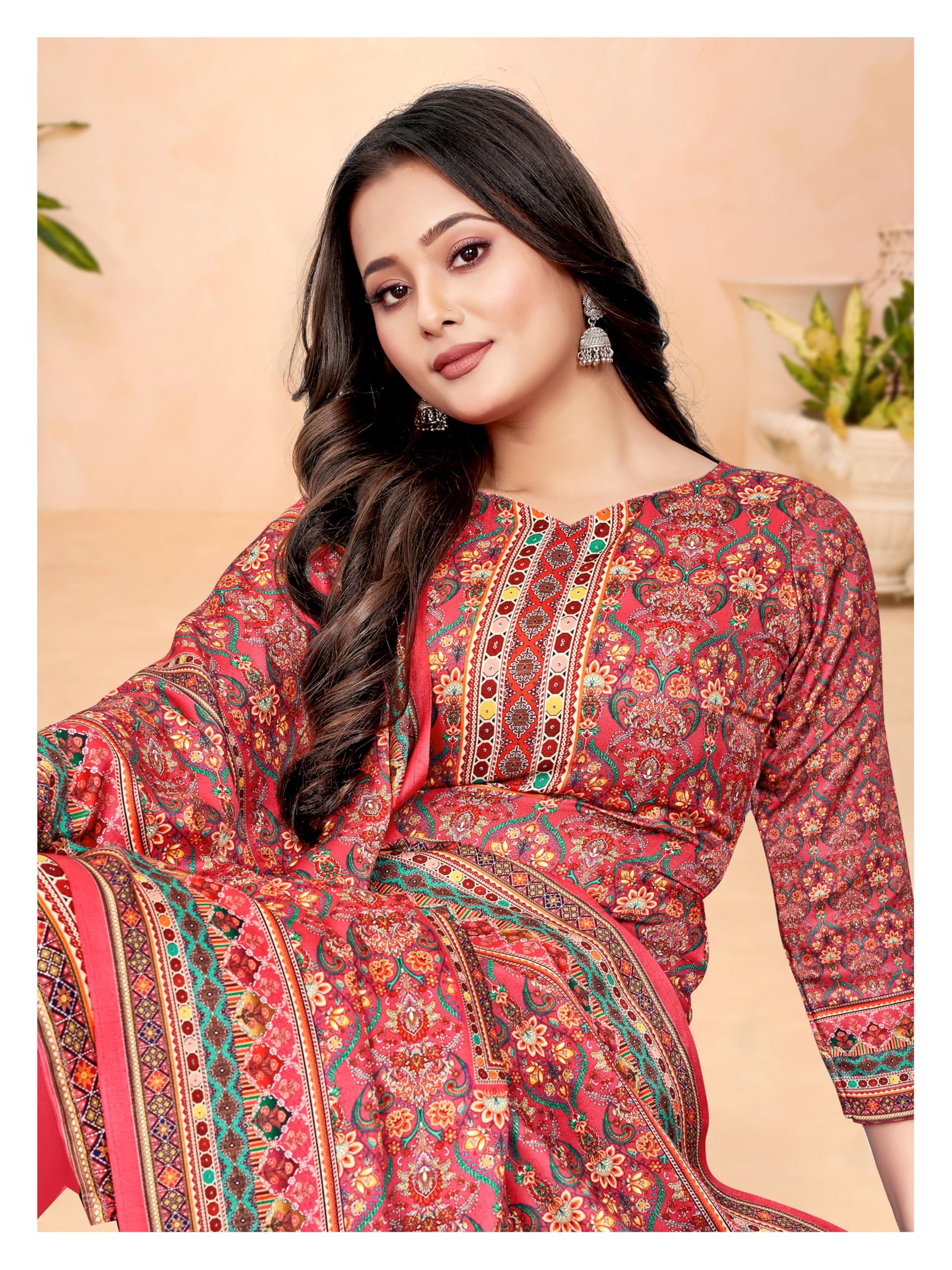 DRAVINAM Trends Pashmina Digital Kani Kashmiri Printed Unstitched Salwar Suit for Women with Digital Shawl Dupatta