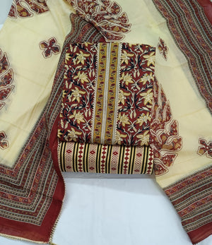 DRAVINAM Trends Women's Jaipuri Printed Embroidered and Hand Work Premium Cambric Cotton Unstitched Salwar Suit Dress Material with Mulmul Cotton Dupatta