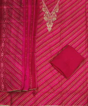 DRAVINAM Trends Womens Modal Silk Unstitched Suit Material with Embroidered Printed Kurta Pant and Dupatta