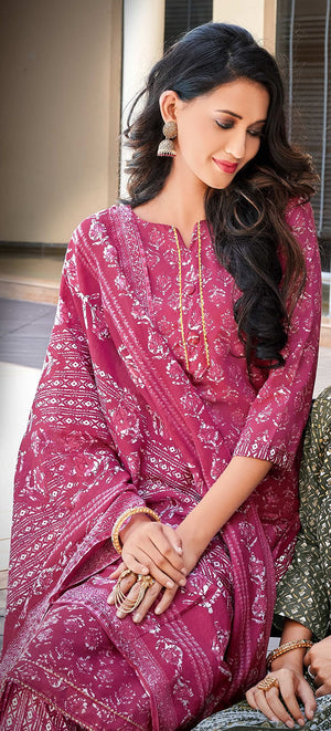 DRAVINAM Trends Women's Pure Cotton Batik Printed Unstitiched Salwar Suit Dress Material with Cotton Printed Dupatta (Pink)
