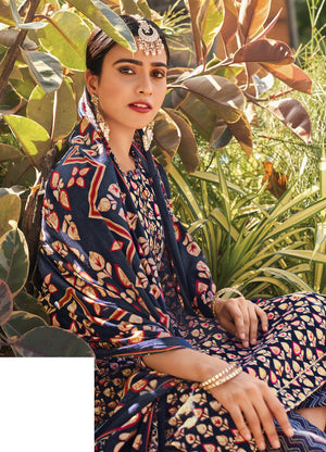 DRAVINAM Trends Women's Unstitched Kashmiri Print Woollen Pashmina Salwar Suit Dress Material with Pashmina Printed Shawl Dupatta (Free Size) (Brown)