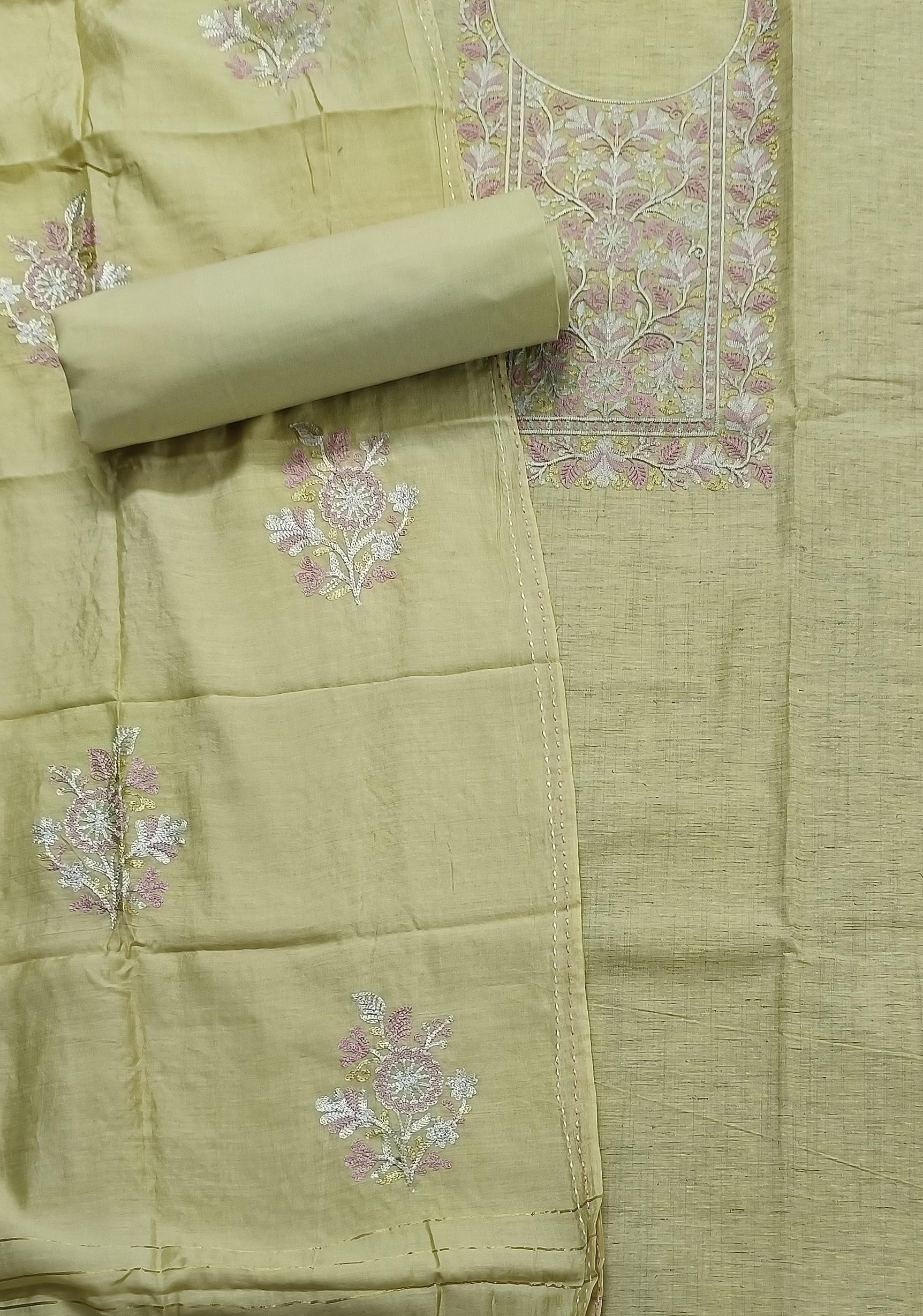 DRAVINAM Trends Embroidered Premium Cotton Unstitched Suit Dress Material for Women with Soft Silk Embroidered Dupatta
