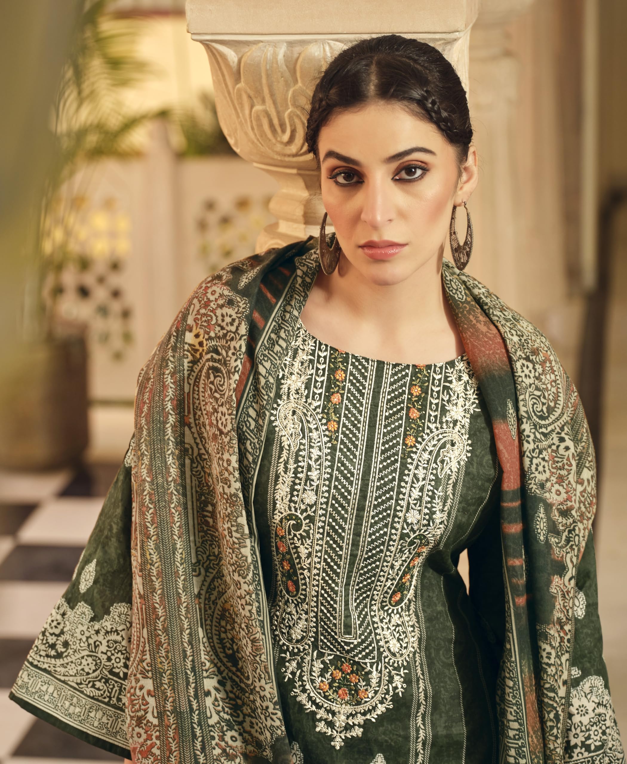 DRAVINAM Trends Unstitched Pakistani Embroidered Pure Cotton Salwar Suit Dress Materials with Cotton Dupatta