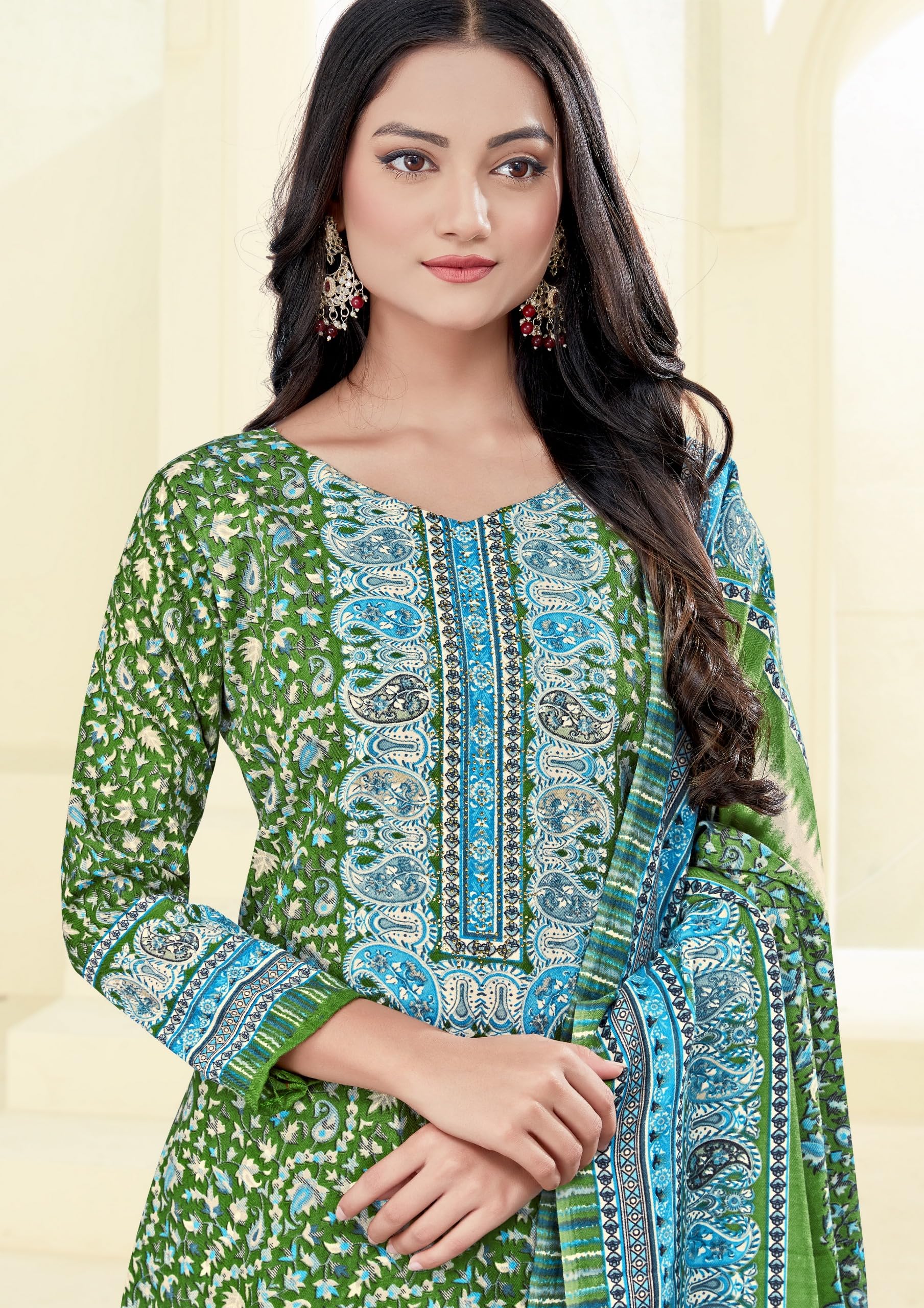 DRAVINAM Trends Women's Unstitched Kaani Kashmiri Print Woolen Winter wear Dress Material Fabric for Salwar Suit with printed pashmina Kashmiri shawl dupatta