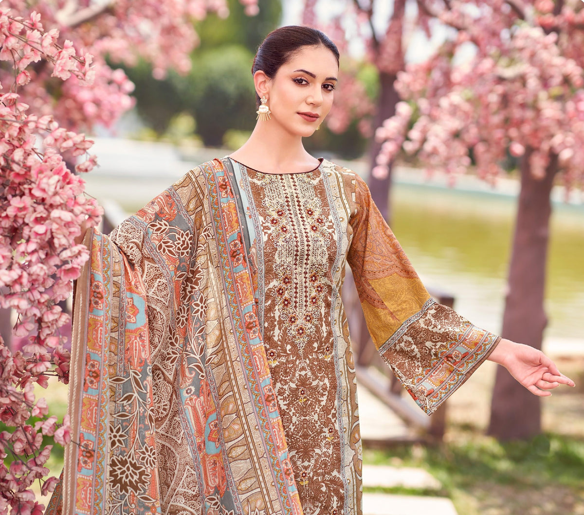 DRAVINAM Trends Women's Unstitched Salwar Suit Dress Material - Cotton Digital Printed Organza Embroidered Kameez II Unstitch Bottoms II Cotton Dupatta