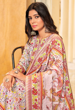 DRAVINAM Trends Women's Unstitched Dobby Print Woollen Pashmina Salwar Suit Dress Material with Pashmina Printed Shawl Dupatta (Free Size) (Mauve)