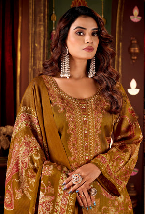 DRAVINAM Trends Women's Winter wear unstitched Printed Woollen Pashmina Salwar Suit Dress Material with Pashmina Printed Shawl Dupatta