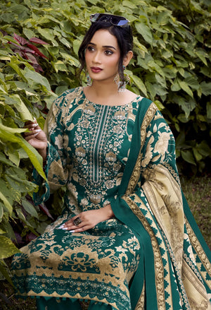 DRAVINAM Trends Women's winter wear unstitched embroidered Woollen Pashmina Suit Dress Material with Pashmina Printed Shawl Dupatta