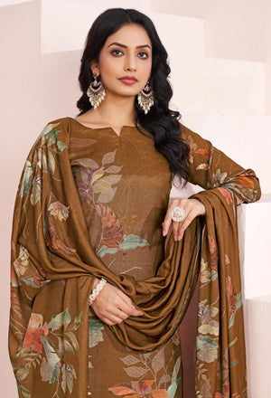 DRAVINAM Trends Women's Maslin Unstitch Suit Dress Material II Premium Pure Viscose Maslin Top Material with Heavy Handwork & Gota Detailing II Viscose Rayon Bottom II Digital Printed Maslin Dupatta