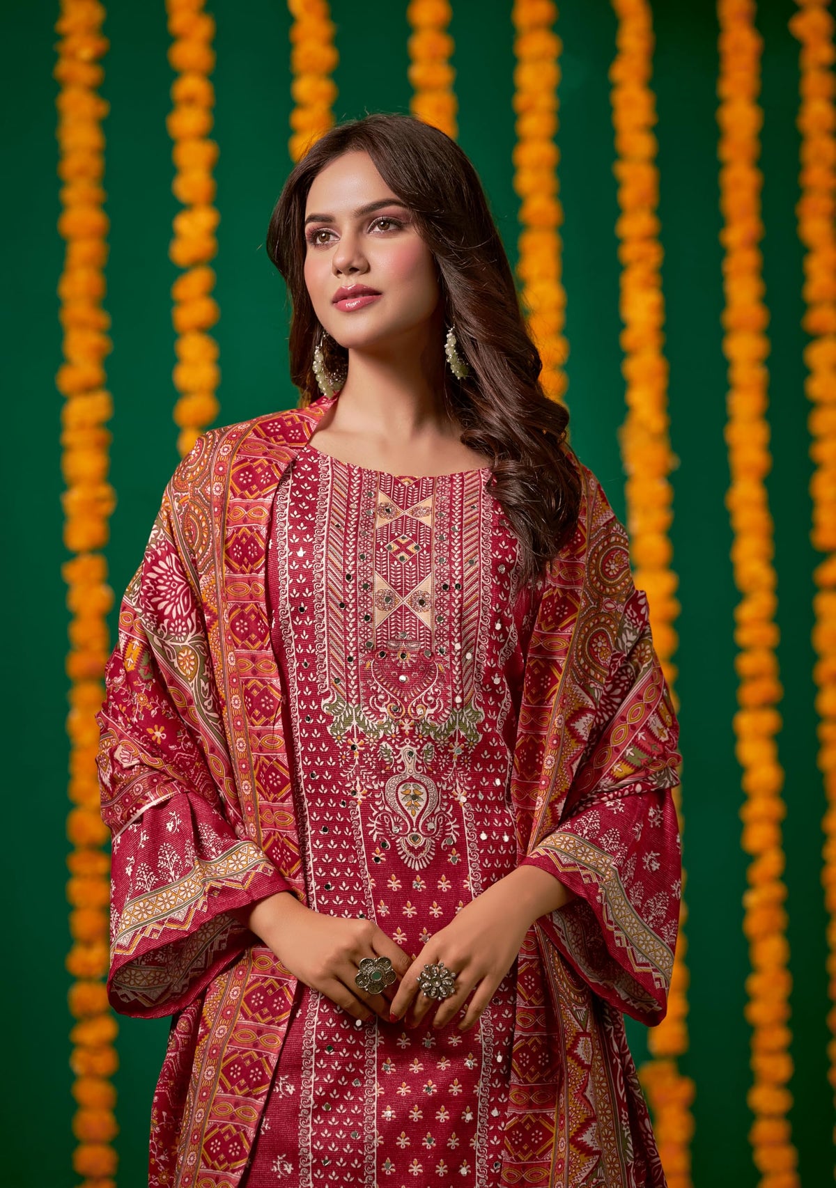 DRAVINAM Trends Women's Unstitched Salwar Suit Dress Material - Cotton Digital Printed Organza Embroidered Kameez II Unstitch Bottoms II Cotton Dupatta