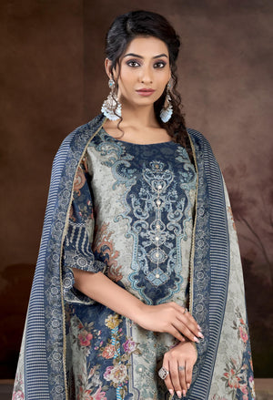 DRAVINAM Trends Pure Viscose Maslin Cotton Digital Printed Heavy Hand Embroidered Suit Dress Material with Unstitched Bottoms and Maslin Printed Dupatta