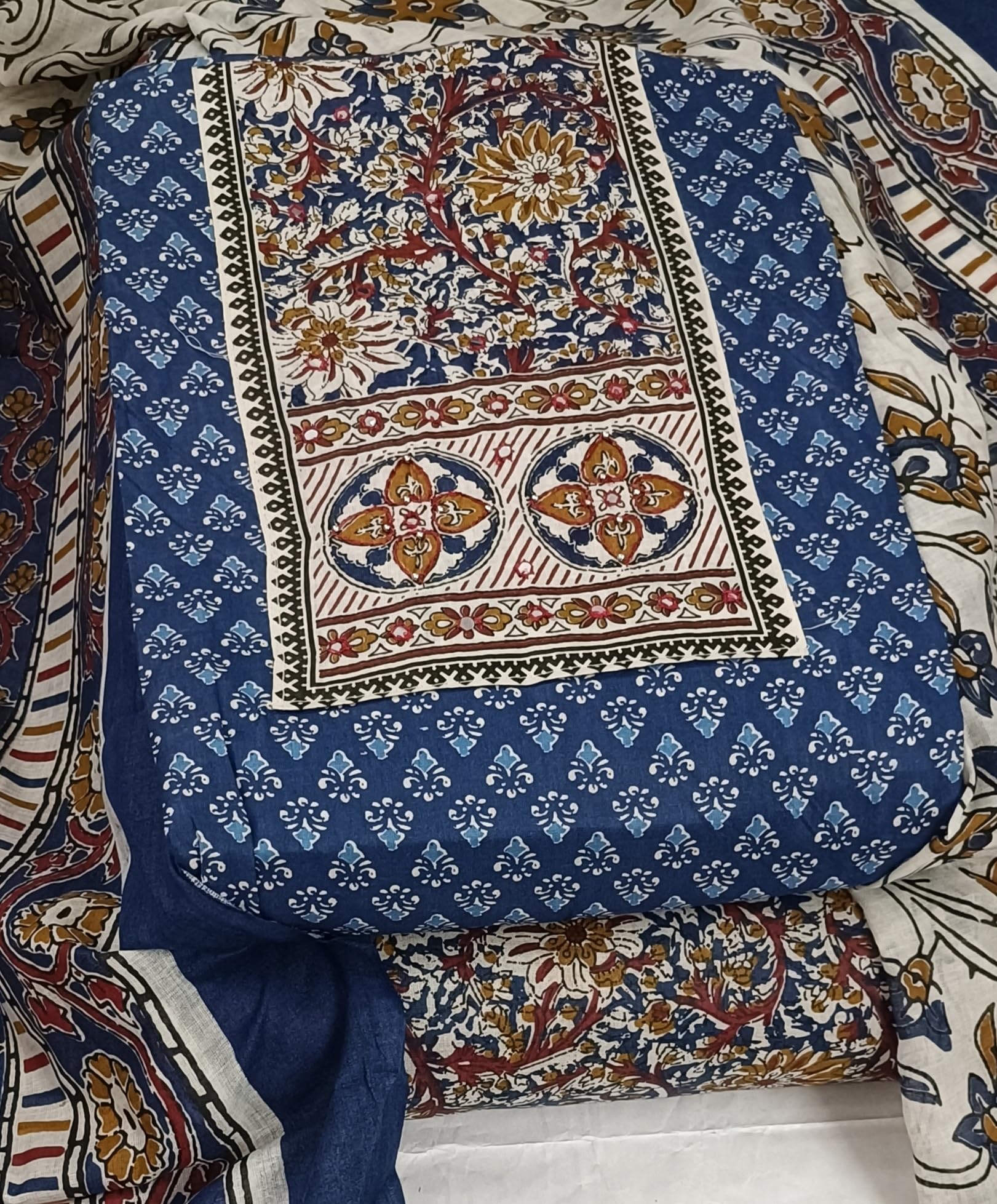 DRAVINAM Trends Women's Ethnic Pure Cotton Jaipuri Printed Unstitched Salwar Suit Dress Material with Dupatta