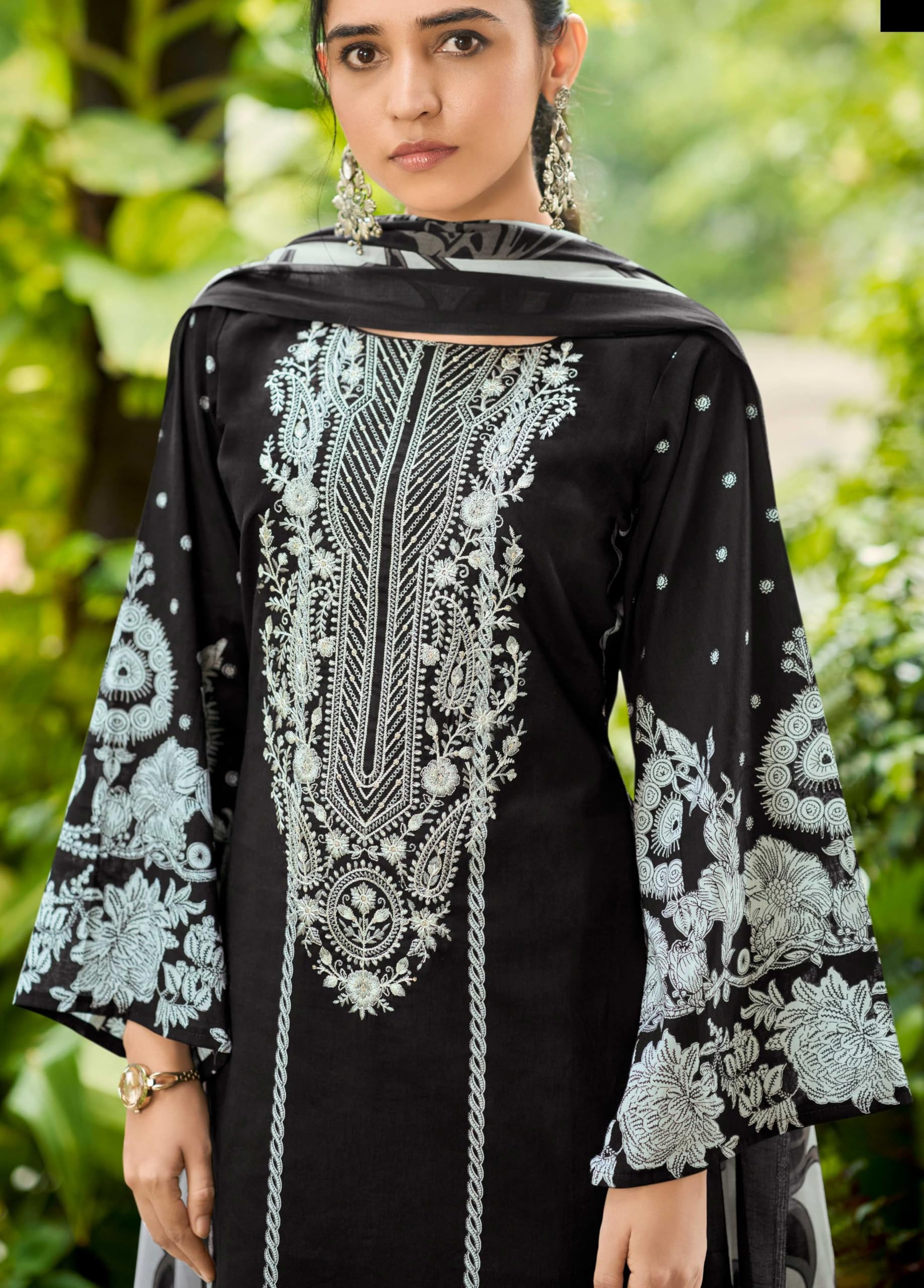 DRAVINAM Trends Unstitched Pure Lawn Cotton Pakistani Embroidered Suit Dress Material with Unstitched Bottoms and Cotton Dupatta